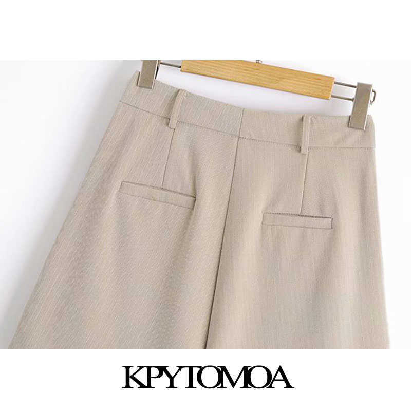 KPYTOMOA Women Chic Fashion Office Wear Side Pockets Shorts Vintage High Waist Zipper Fly Female Short Pants Mujer 210714