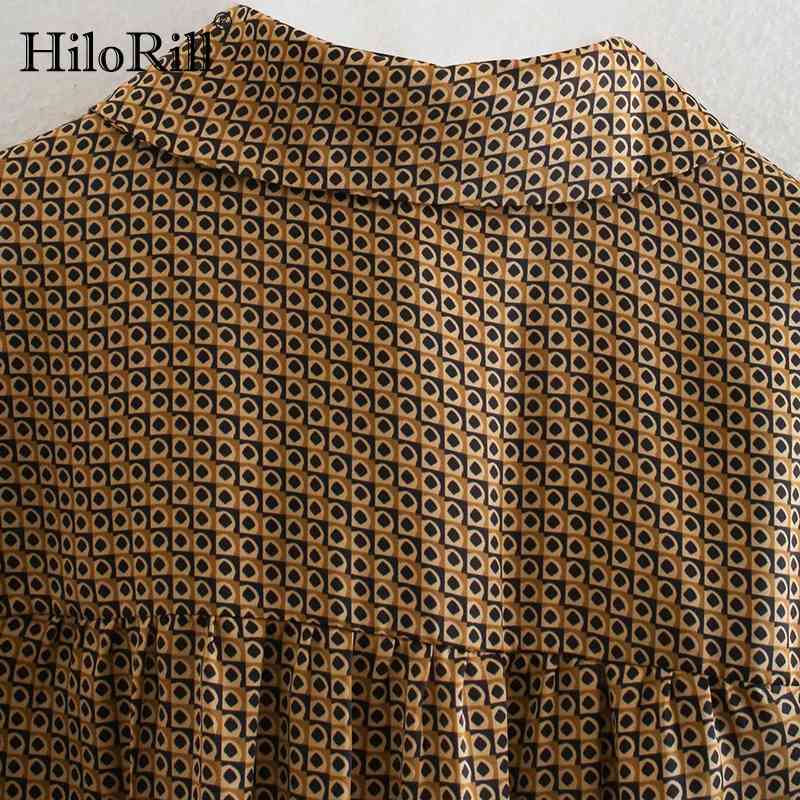 Lady Elegant Geometric Print Shirt Dress Long Sleeve Office Wear Bandage Pleated Chic Sundress Robe Femme 210508
