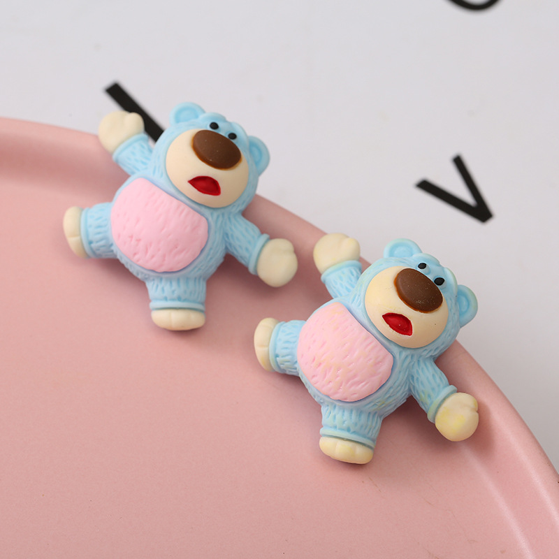 20pcs Candy Color Resin Components Cartoon Bow Tie Bear Cabochons Flat Back Scrapbook Craft for Jewelry Making DIY Hairpin Brooch Accessory
