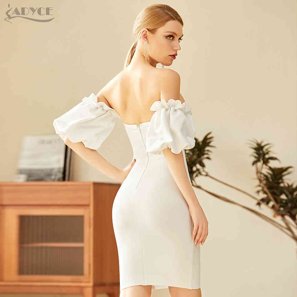 Summer Women Red Off Shoulder Bandage Dress Sexy Short Sleeve Mini White Club Celebrity Evening Runway Party 210423