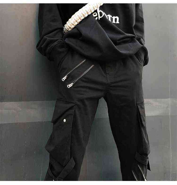 HOUZHOU Hip Hop Cargo Pants Men Fashion Punk Pants Zipper Hippie Black Cargo Trousers Streetwear Harajuku Gothic Mall Goth Pants 211112