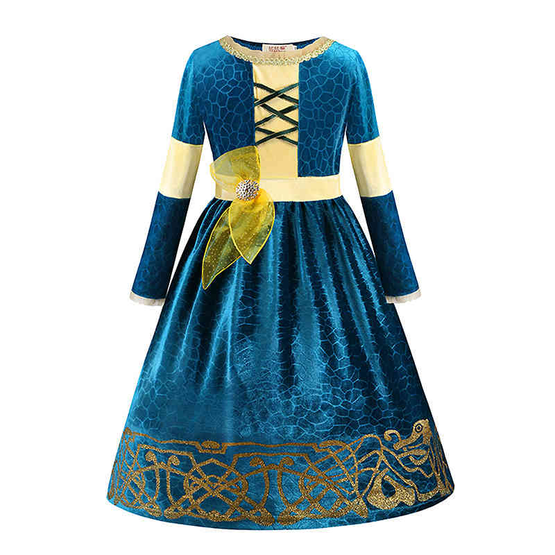 New Fancy Brave Princess Cosplay Warm for Kids Girls Halloween Dress up Costume Merida Wig Party Supplies 210317