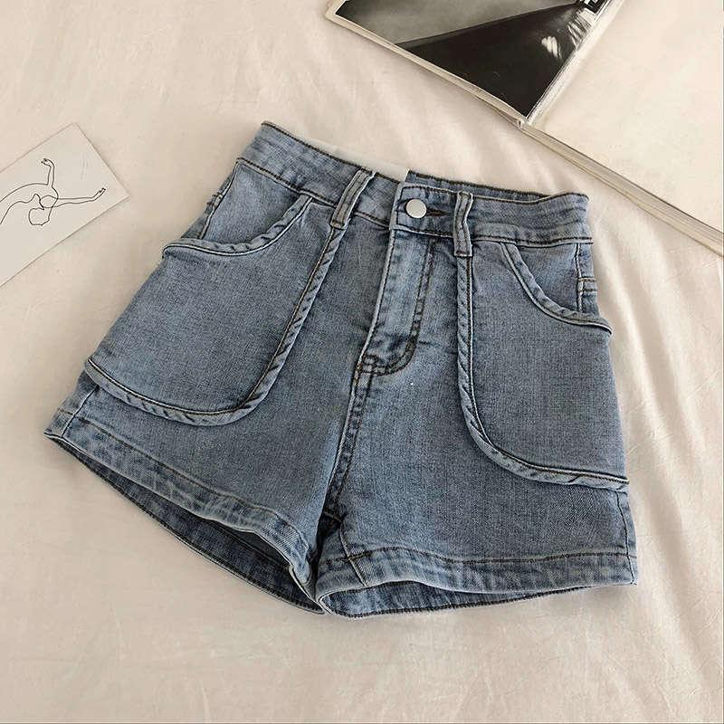 Pockets Denim Shorts Women Casual Summer Vintage Black White High Waist Wide Leg Sexy Jeans Beach Pants C6238 Women's