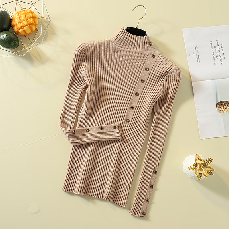 Winter Clothes Women Long Sleeve Half-turtleneck Thickened Women's Sweater Korean Casual Button Decoration Slim Top 11747 210427