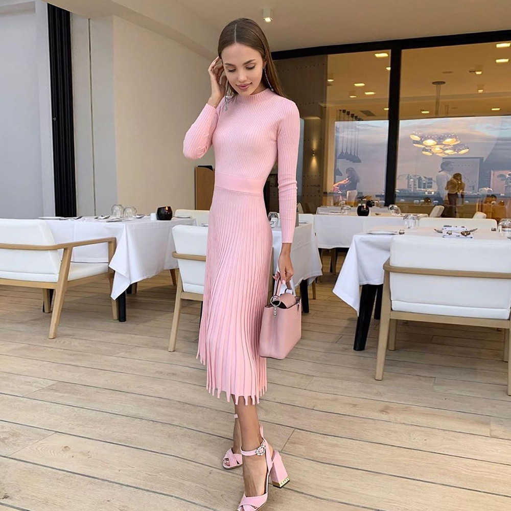 Future Time Women Knitted Long Dress Autumn Winter Slim Sleeve Ladies Dresses Elegant Party Female Sweater Dress 8 colors F792 210630