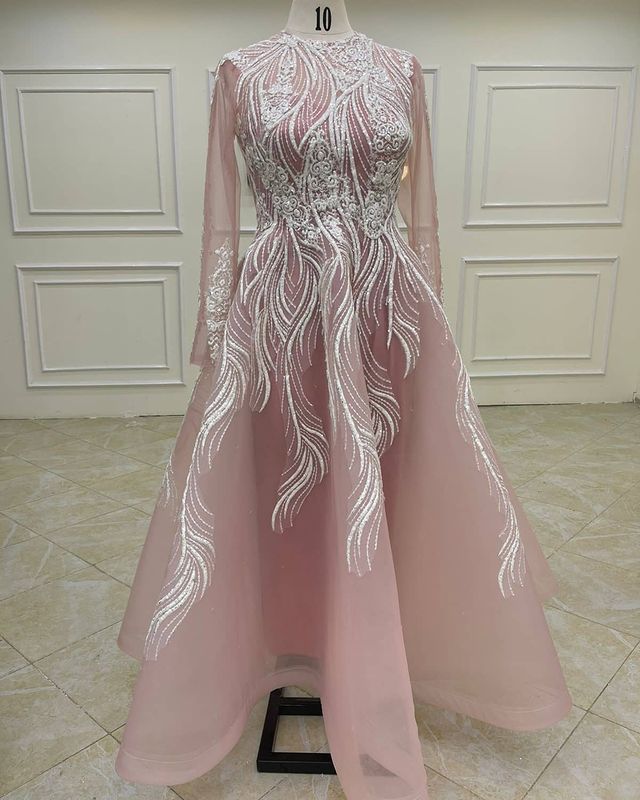 2021 Plus Size Arabic Aso Ebi Lace Beaded Muslim Prom Dresses Long Sleeves Ankle Length Evening Formal Party Bridesmaid Second Reception Gowns Dress Z