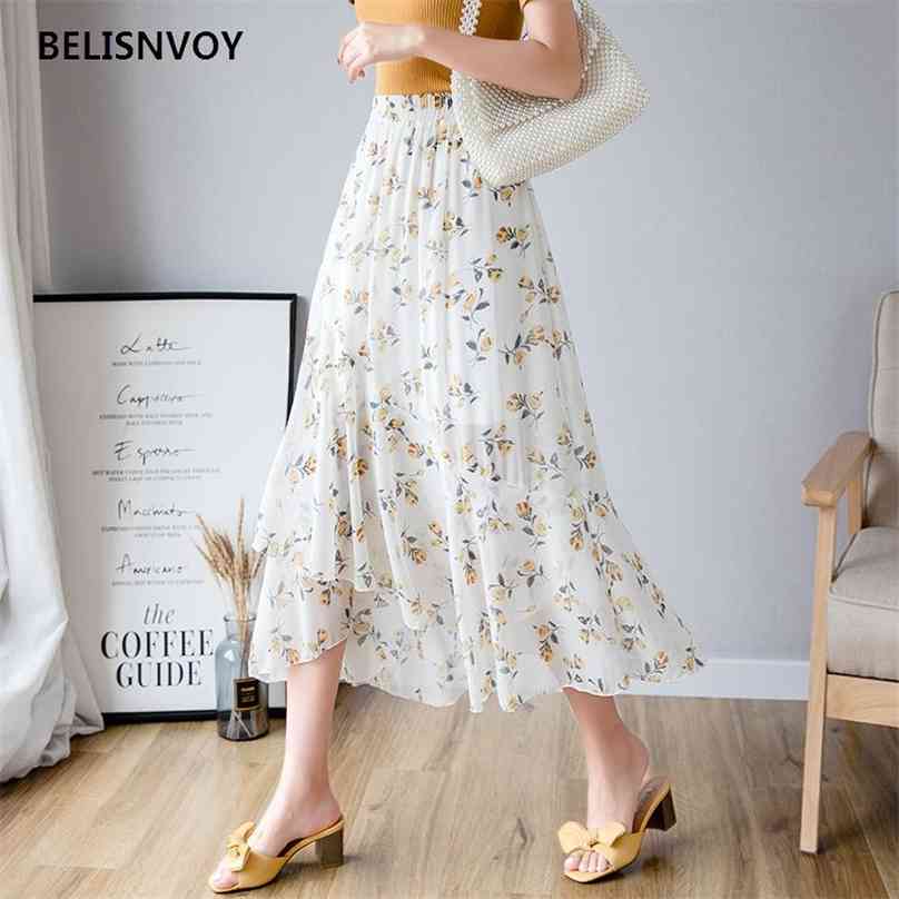 Summer Korean Vintage Chiffon Ruffles Skirt Floral Printed A-line Pleated Long Skirts For Women Elastic Waist Jupes Pour Dames 210520, Photo color 6
Summer Korean Vintage Chiffon Ruffles Skirt Floral Printed A-line Pleated Long Skirts For Women Elastic Waist Jupes Pour Dames 210520, Photo color 6