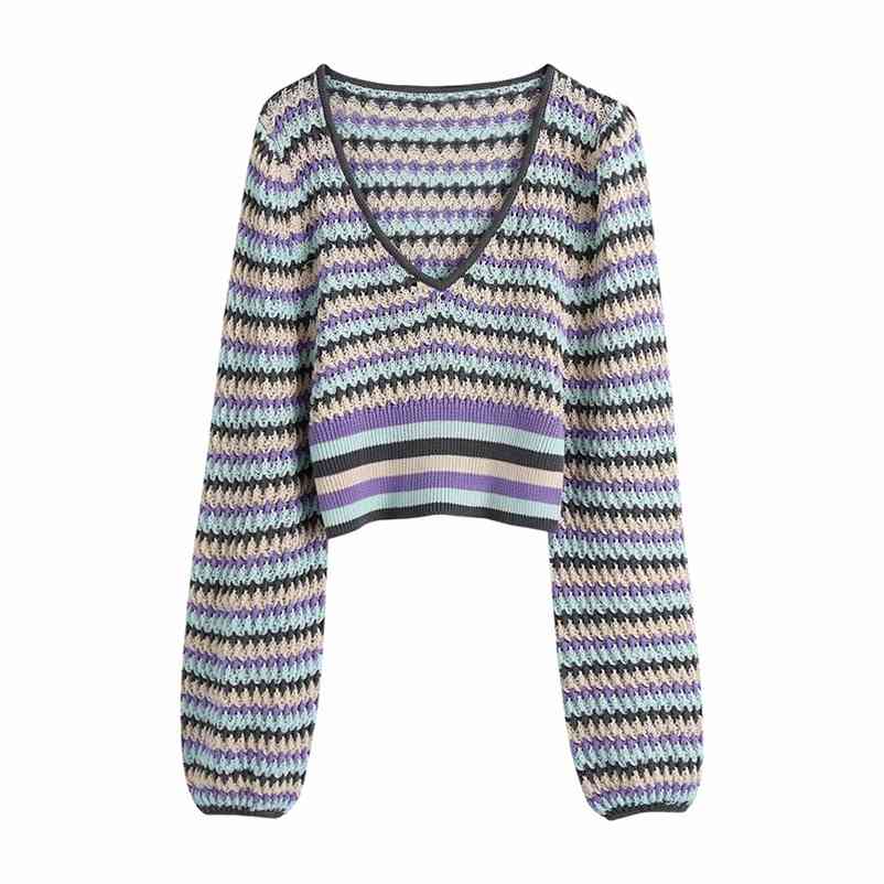 Casual Women V Neck Knitted Blouse Spring-autumn Fashion Ladies High Street Vintage Shirt Female Jacquard Top 210515