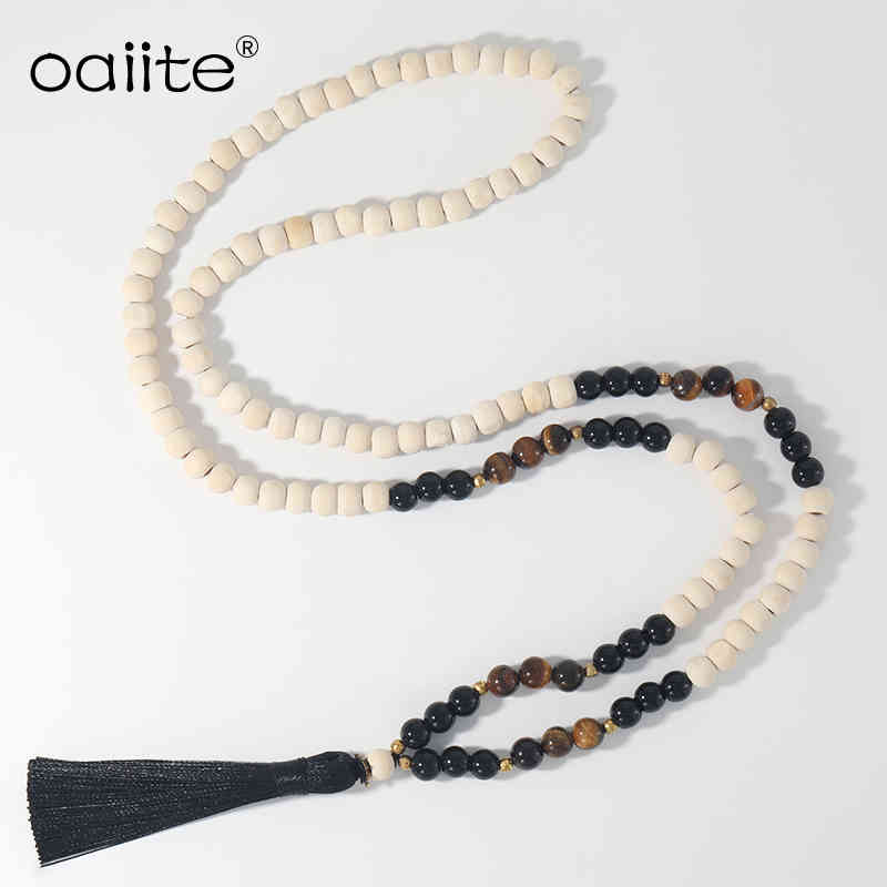 Collier Oaïït Eye Tiger Wood Mala Perle Chaîne de charmes Tassel multicolore pour femmes Médie Méditation Yoga Energie Bijoux