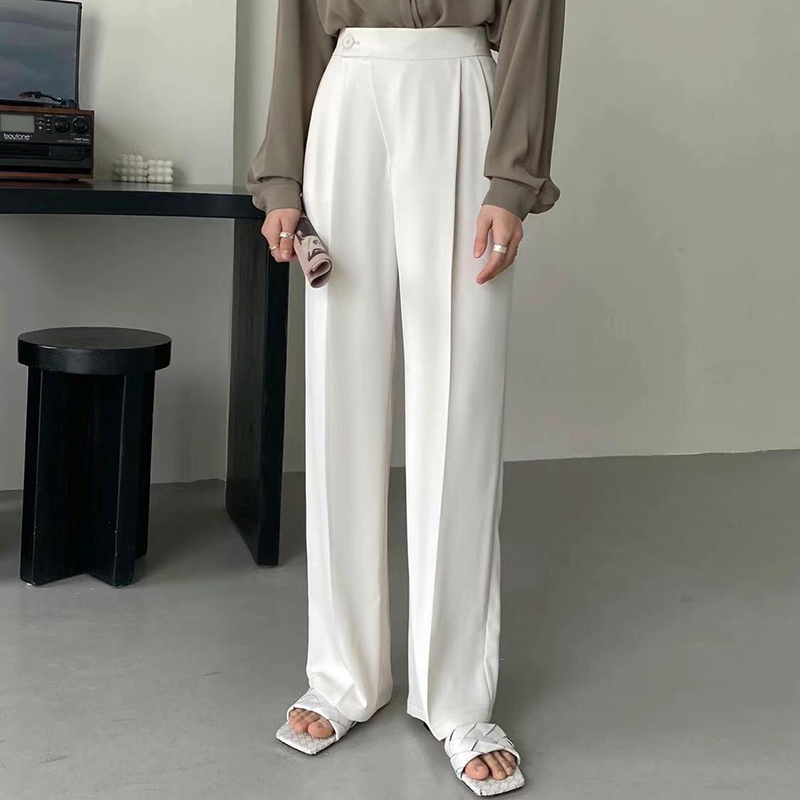 Work Solid Casual Plus Size Pants Straight OL Minimalist Loose All Match High Waist Wide Leg Women Trousers 210421