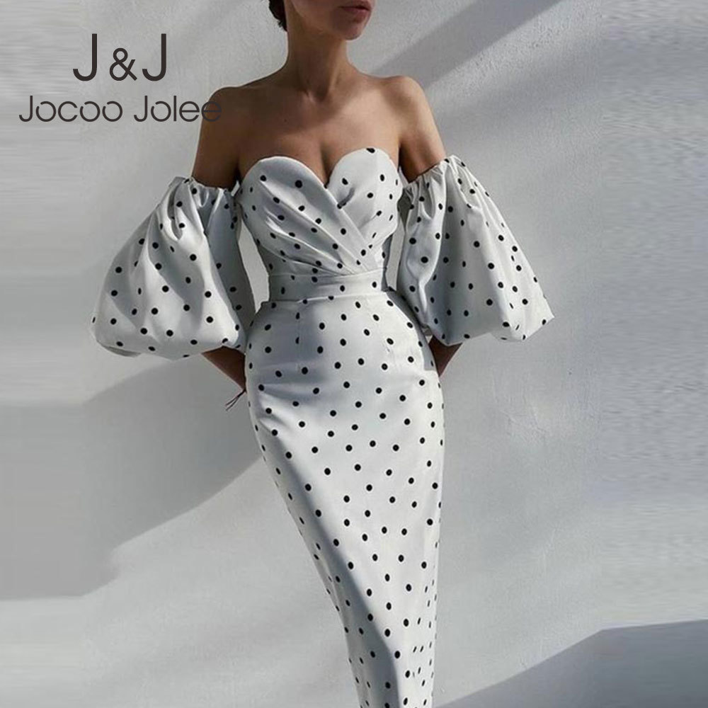 Women Casual Polka Dot Slim A Line Dress Women Elegant Lantern Sleeve Off Shoulder Long Dress Sexy V Neck Party Evening Dress 210518, As photo
Women Casual Polka Dot Slim A Line Dress Women Elegant Lantern Sleeve Off Shoulder Long Dress Sexy V Neck Party Evening Dress 210518, As photo