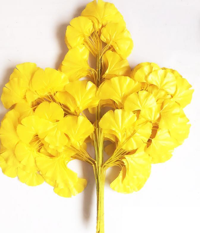 60cm Ginkgo Biloba Leaf Five Branches Maidenhair Trees Leaves Artificial Tree Silk Branch Stem Wedding Garden Decoration 12pcs one