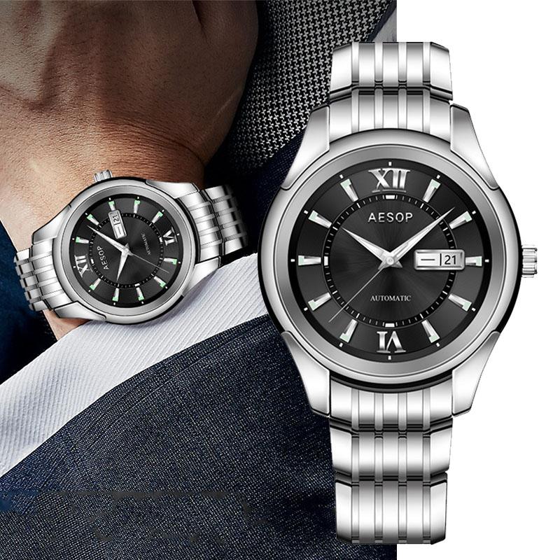 Wristwatches AESOP Men Automatic Watch Sapphire Stainless Steel Waterproof Business Sport Clock Man Mechanical Wristwatch, Silver white
Wristwatches AESOP Men Automatic Watch Sapphire Stainless Steel Waterproof Business Sport Clock Man Mechanical Wristwatch, Silver white