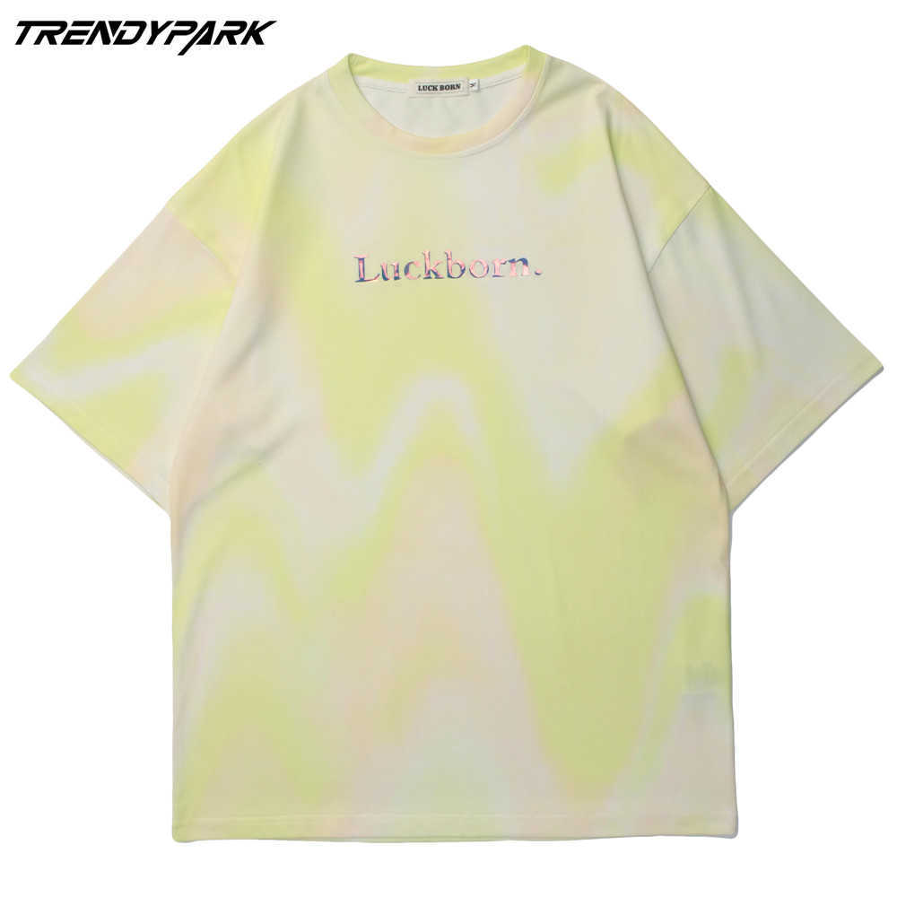 Men's T-shirt Tie-dye Gradient Print Short Sleeve Tee Hip Hop Oversized Cotton Casual Harajuku Streetwear Top Tshirts Clothing 210601