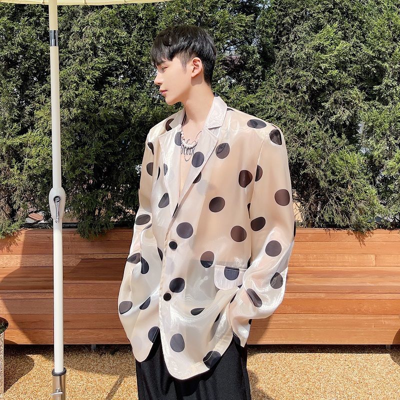 IEFB Summer Personality Wave Dot Moyun Yarn Lightweight Temperament Trend Men's Blazer Sunscreen Suit Coat 9Y7074 210524