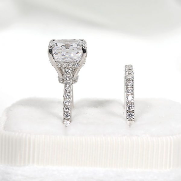Classic Rings Cushion Cut 25 ct under Halo White Gold Bridal Set In Sterling Silver2457384