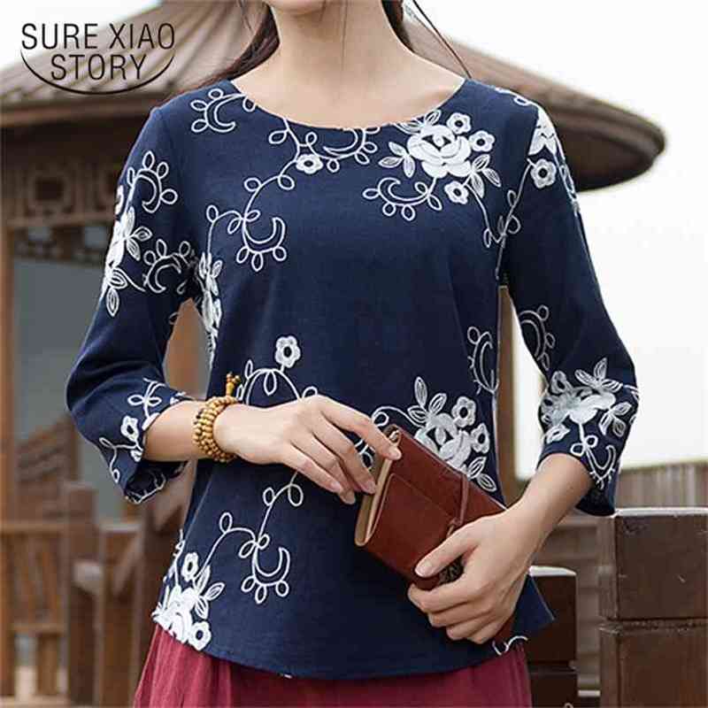 fashion art retro women blouse shirt floral embroidery summer female clothing plus size 's blusas topsD822 30 210506