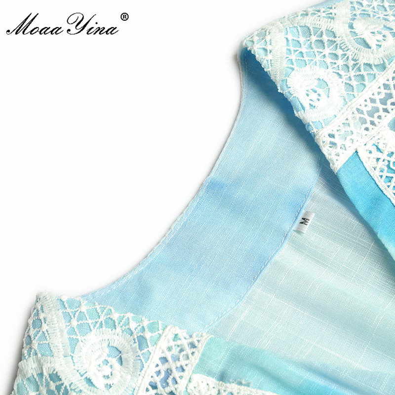 Fashion Runway Summer Women V-neck Lantern sleeve Hollow out Single-breasted Print Long Holiday Party Gown Dress 210524