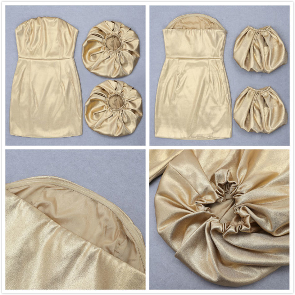Free Chic Golden Dress Women Sexy Strapless Detachable Lantern Sleeve Bodycon Halter Dresses Club Party Vestidos 210524