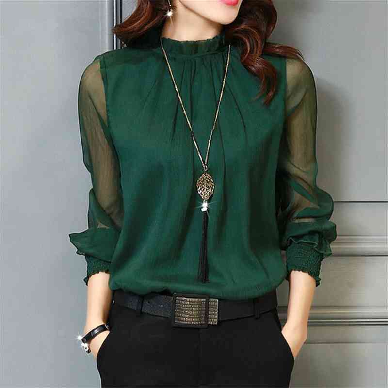 Chiffon Blouse Women Tops Long Sleeve Stand Neck Work Wear Shirts Elegant Lady Casual Blouses, White
Chiffon Blouse Women Tops Long Sleeve Stand Neck Work Wear Shirts Elegant Lady Casual Blouses, White
