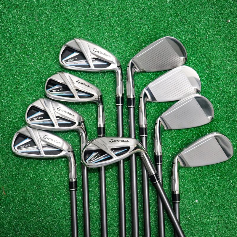 Complete Set Of Clubs SIM Golf Irons Max 4-9 P.A.S R/S Flex With Helmet