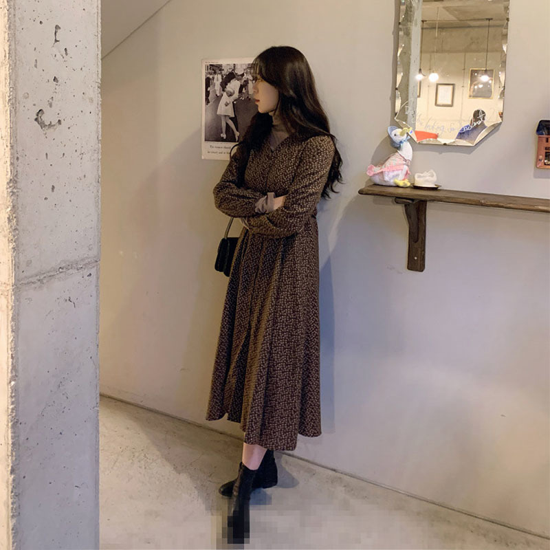 Spring Autumn Girls Drawstring Sleeve Boho Beach V Neck Floral Print Robe Medium Long T-Shirt Dress T0D902C 210416