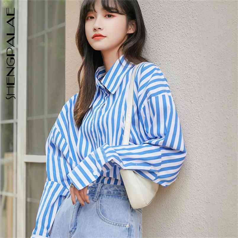 Fashion Women Shirt Female Tops Long Sleeve Casual Turn-down Collar Women's Loose Striped Blouse ZA5796 210427