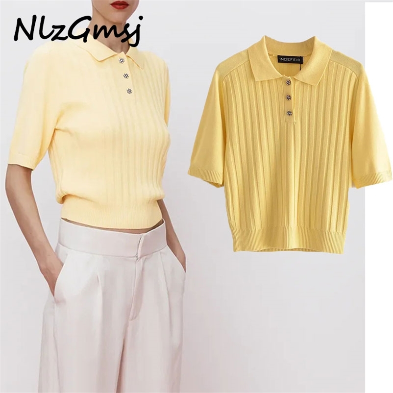 T shirt Women Yellow Buttons Knit Crop Top Female Elegant Short Sleeve Summer Polo Woman Tops 03 210628, As picture
T shirt Women Yellow Buttons Knit Crop Top Female Elegant Short Sleeve Summer Polo Woman Tops 03 210628, As picture