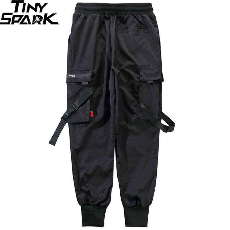 Hip Hop Cargo Pants Pockets Men Streetwear Harajuku Joggers Pants HipHop Swag Ribbion Harem Pants Fashion Casual Trousers 211112