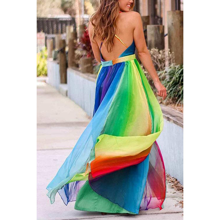 Women Dress Sleeveless V-neck Color Matching Sexy Bohemian Dresses For Plus Size Girls Summer 210513