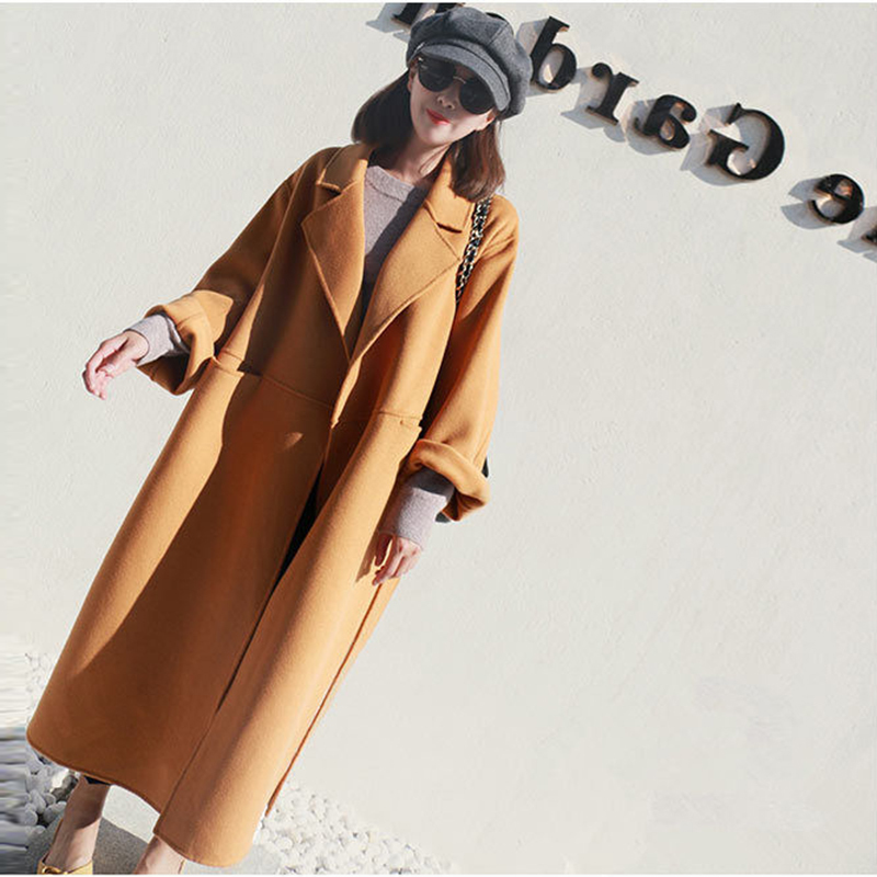 Women Long Wool Coat Winter Fashion Warm Woolen Blends Female Loose Batwing Sleeve Solid Color Elegant Woolen Coat Outwear 210414
