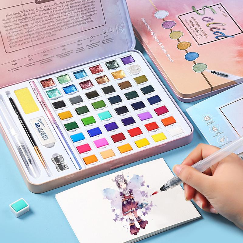 Gift Sets Kemila 36/48 Solid Watercolor Paint Set Glitter Metallic Pearlescent Color And Drawing Paper Water Brush Pen In A Metal Box
Gift Sets Kemila 36/48 Solid Watercolor Paint Set Glitter Metallic Pearlescent Color And Drawing Paper Water Brush Pen In A Metal Box