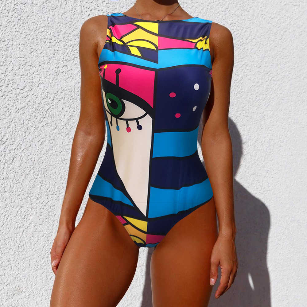 Striped Women Swimsuit High Quality Swimwear Printed Push Up Monokini Summer Bathing Suit Tropical Bodysuit Female 210625