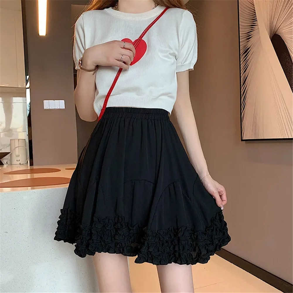 Ruffled Short Pleated Skirt Women Solid White High Waist Mini A-Word Skirt Summer Korean Fashion Casual Mini Skirt Streetwear 210619wtt