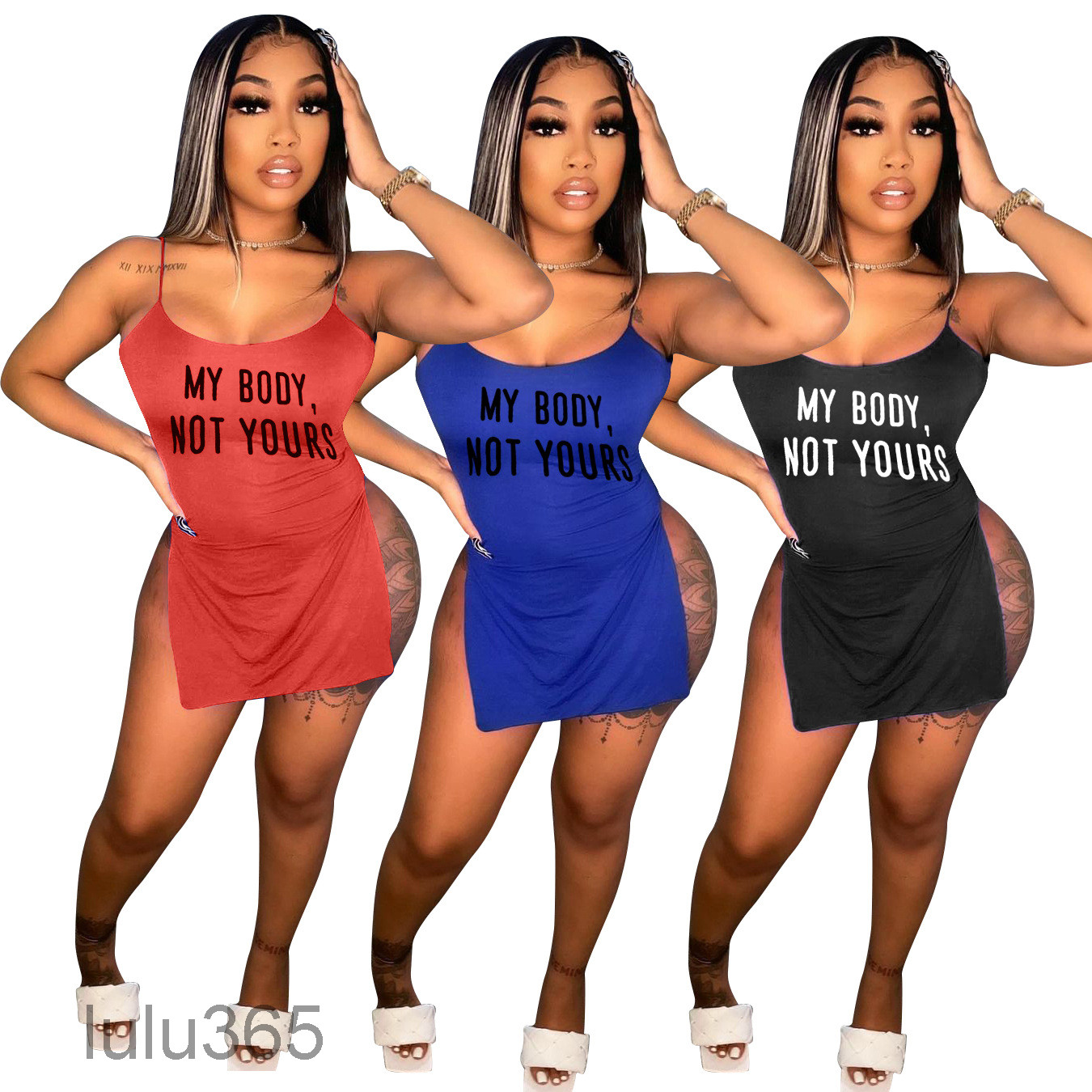 women' summer new fashion casual thread solid color letter print suspender dress Designer Sexy U-neck Slim Split fork Short skirt, Blue
women' summer new fashion casual thread solid color letter print suspender dress Designer Sexy U-neck Slim Split fork Short skirt, Blue
