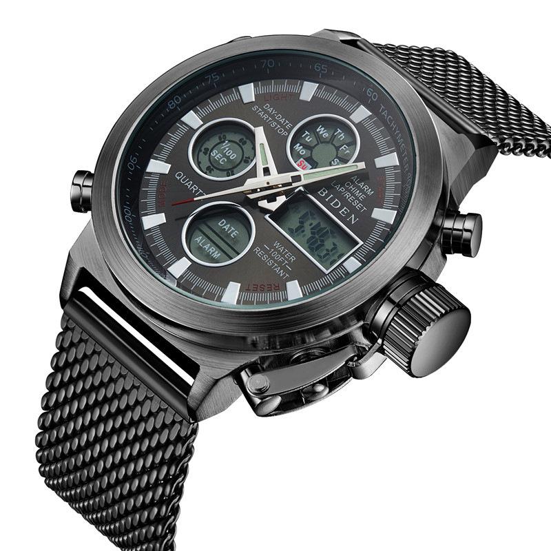 Wristwatches Men's Fashion Sport Multifunction Watches Analog LED Digital Quartz Watch Steel Mesh Waterproof Army Military Cloc, Silver
Wristwatches Men's Fashion Sport Multifunction Watches Analog LED Digital Quartz Watch Steel Mesh Waterproof Army Military Cloc, Silver