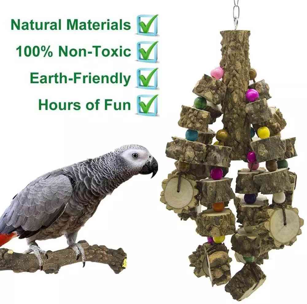 Pet educational toysBird toysNatural wooden parrot toysCotton rope wooden molar toysSwing bird chew string molar toys