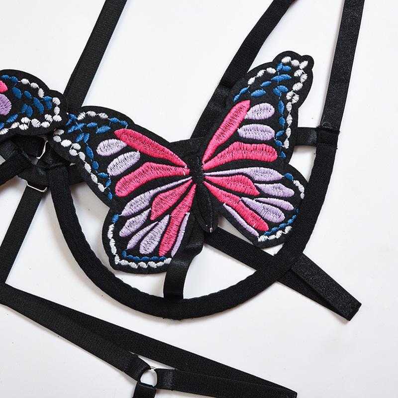 Bras Sets Women Sexy Lingerie Underwea Rporno Butterfly Hollow Out Three-point Underwear Set Teddies Erotic Sex Costume
