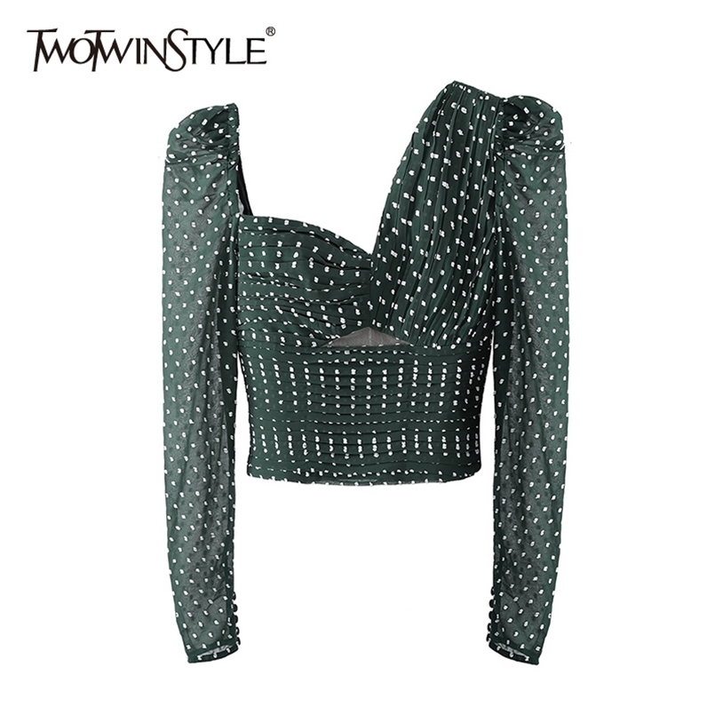 Hollow Out Slim Shirt For Women Skew Collar Long Sleeve Print Dot Korean Blouse Female Fashion Clothing Spring 210524, Green
Hollow Out Slim Shirt For Women Skew Collar Long Sleeve Print Dot Korean Blouse Female Fashion Clothing Spring 210524, Green