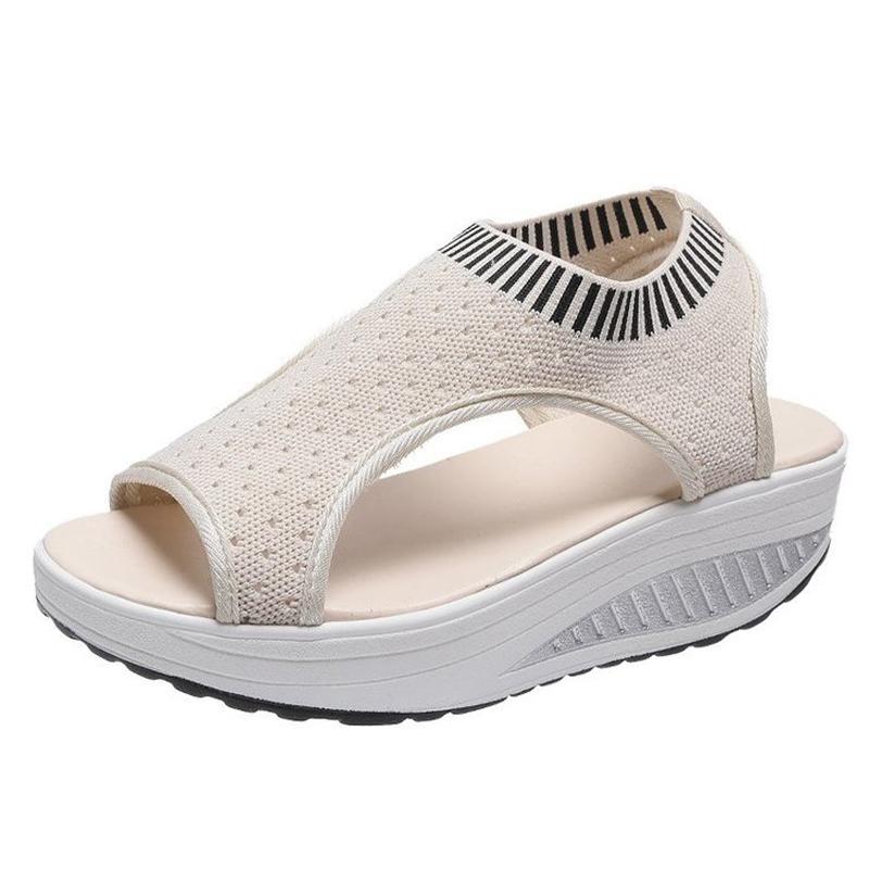 Sandals Women Summer Slip On Wedges Platform Ladies Low Heels Open Toe Shoes Knitting Female Fashion Comfort Woman Footwear
