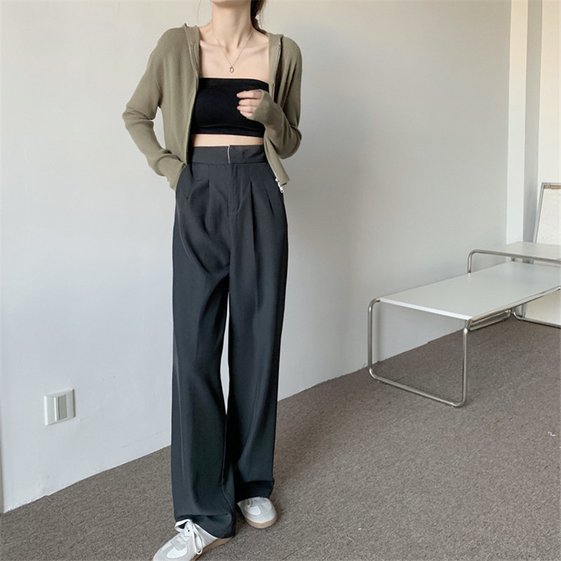 Straight Elegant High Waist Leisure Plus Size Chic Pants Women Bottom OL Solid Loose Casual Trousers Femme 210421