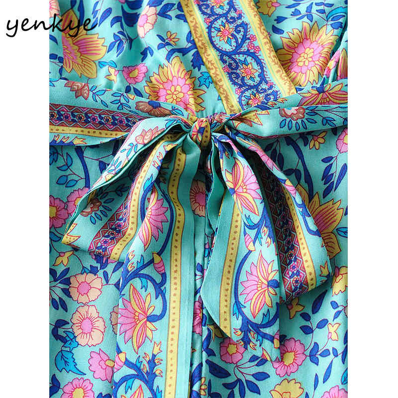 Floral Print Holiday Boho Beach Jumpsuit Women Sexy Cross V Neck Batwing Sleeve Casual Summer Short Romper 210430