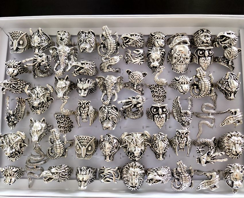 Wholesale Multi-design Mix lot Animal Silver Punk Ring Mens Rocker Cool Alloy Rings Snake Lion Leopard Dragon Elephant Owl Gecko Eagle Rings Man Gift Vintage Jewelry
Wholesale Multi-design Mix lot Animal Silver Punk Ring Mens Rocker Cool Alloy Rings Snake Lion Leopard Dragon Elephant Owl Gecko Eagle Rings Man Gift Vintage Jewelry
