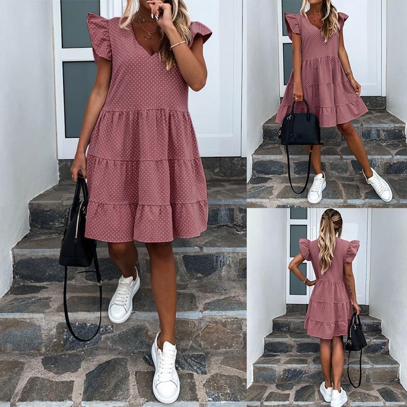 summer casual polka dot women dress v neck ruffled short sleeve letter sexy, Black;gray
summer casual polka dot women dress v neck ruffled short sleeve letter sexy, Black;gray