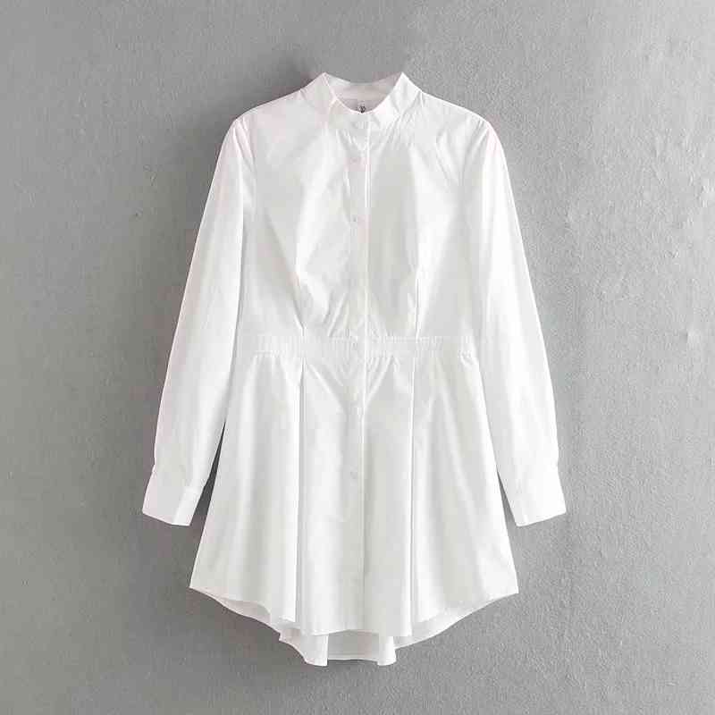 Fashion Women Long Sleeve Cotton Shirt Leisure Lady Stand Collar Blouse Loose Tops S6381 210430