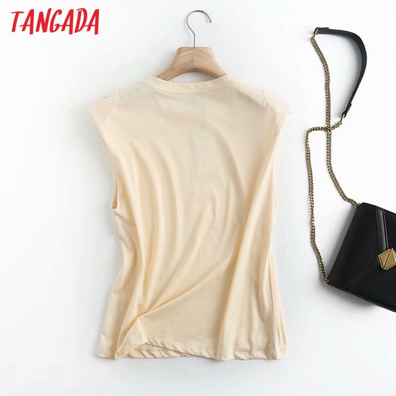 Women Buttons Shoulder Sponge Cotton T Sleeveless O Neck Tees Ladies Casual Tee Shirt Top 4C70 210416
