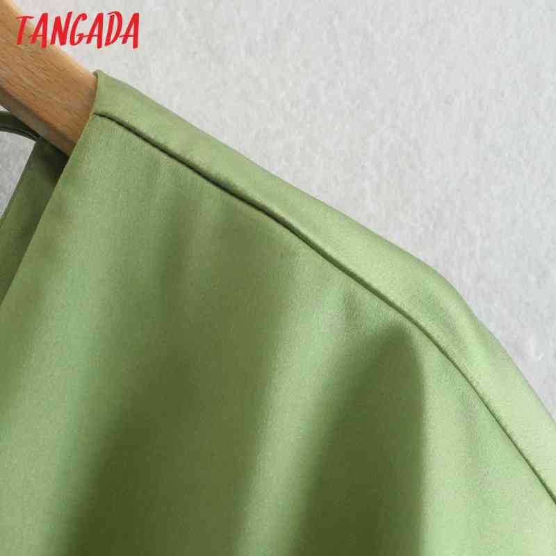 Women Retro Green Backless Shirt Summer Blouse Bow Short Sleeve Chic Female Tops XN326 210416
