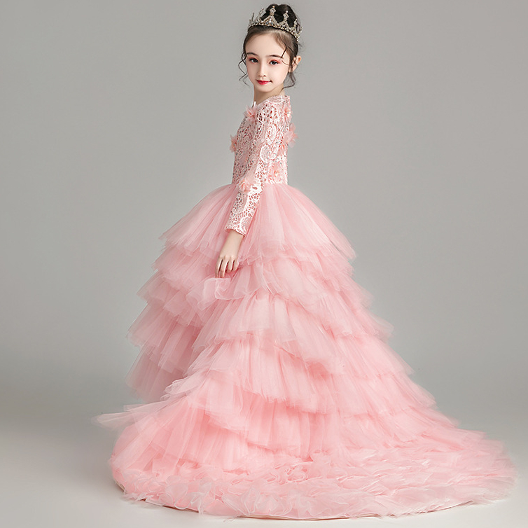 Ball Gown Toddler Girls Pageant Dresses Lace Appliqued Long Sleeves Flower Girl Dress Crystals Tulle First Holy Communion Gowns 403