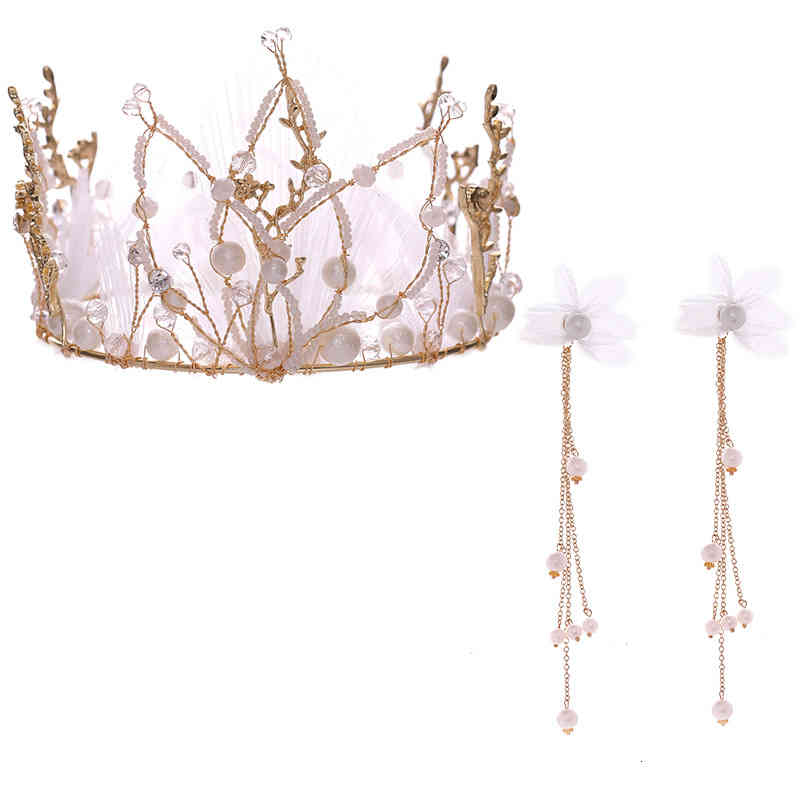 Wedding Hair Jewelry Accessories Korean Bride Crown Headdress Mori Xianmei Ornament Princess Big Pearl Dress