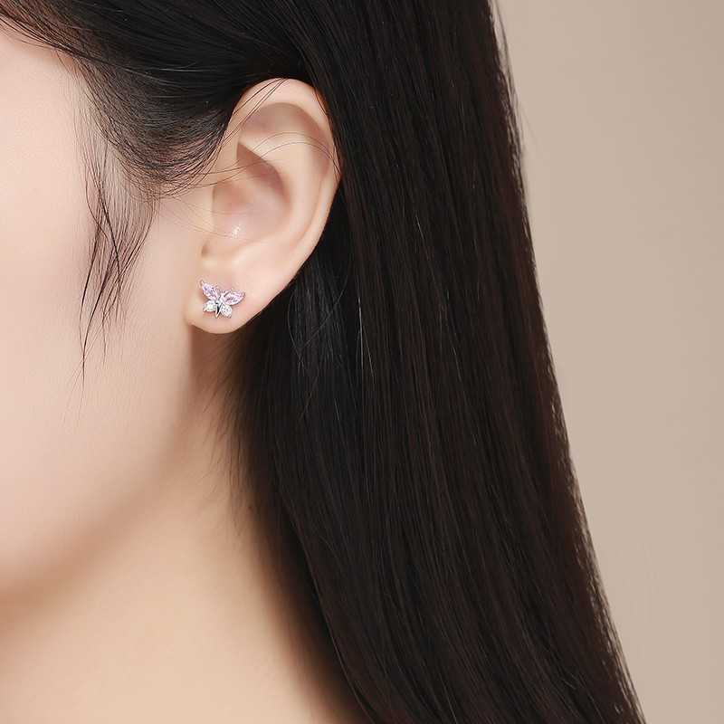 Sterg Sier Butterfly Pink CZ Screw Back Earrings for Kids, Women 4